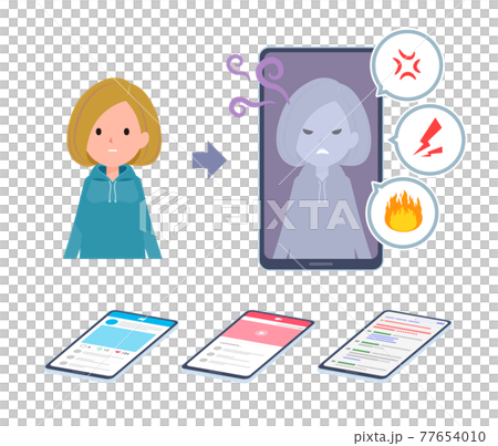 インターネットで人格が変わってしまうパーカーを着た女性のセット インターネットで人格が変わってしまうパーカーを着た女性のセット 77654010