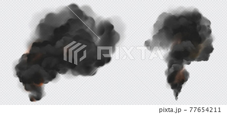 Black smoke or steam trails set, industrial smog 77654211