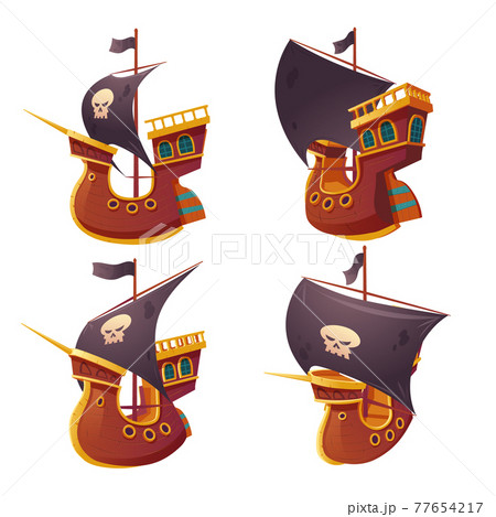 Pirate ship set isolated on white background. Pirate ship set isolated on white background. 77654217