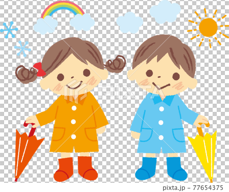 梅雨のこどものイラスト_晴れ 梅雨のこどものイラスト_晴れ 77654375