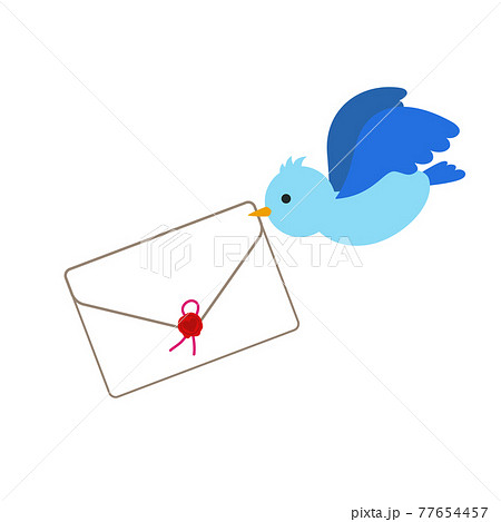 手紙を運ぶ青い鳥のイラストのイラスト素材
