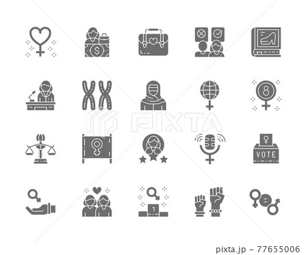 Set of Feminism Grey Icons. Female Protest, Salary, Gender Gap and more. Set of Feminism Grey Icons. Female Protest, Salary, Gender Gap and more. 77655006