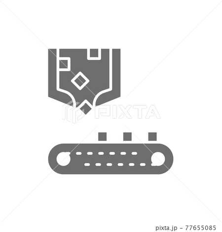 Robotic sorting arm with conveyor belt, metallurgy production gray icon. Robotic sorting arm with conveyor belt, metallurgy production gray icon. 77655085