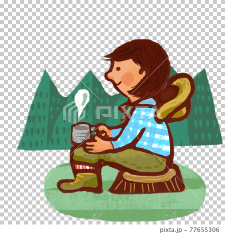 Woman drinking tea outdoors Woman drinking tea outdoors 77655306