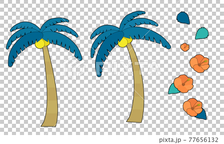 棕櫚樹和芙蓉圖標設置矢量圖夏季 77656132