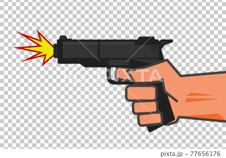 武器の拳銃を向けて威嚇するイラスト 77656176