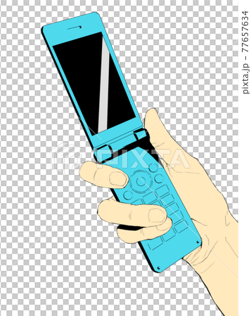 ガラケーを持つリアルな手のシンプルイラスト3のイラスト素材