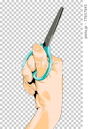 ハサミを持つリアルな手のカラフルイラスト1のイラスト素材