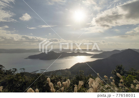 奄美大島の龍郷町の奄美自然観察の森　展望デッキからの眺望 77658031