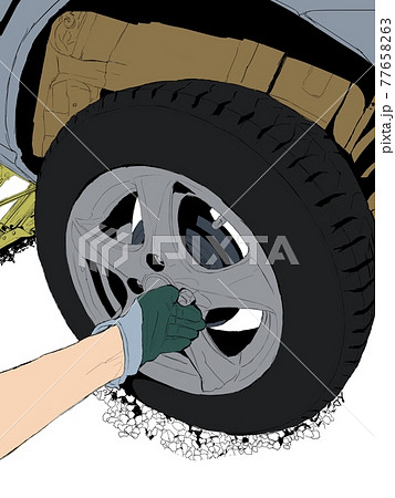 タイヤ交換するリアルな手のシンプルイラスト1のイラスト素材