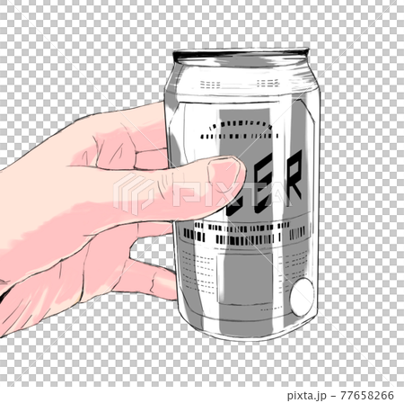 缶ビールを持つリアルな手のカラフルイラスト1のイラスト素材