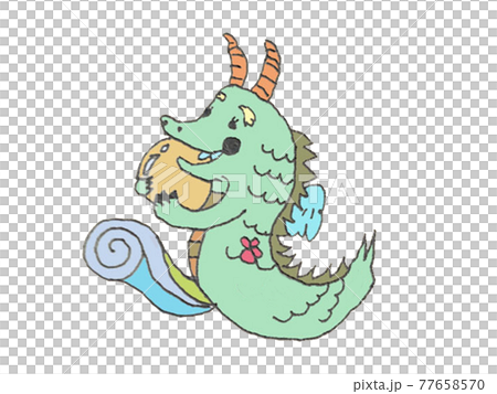 光の球を持っている龍神のイラスト素材