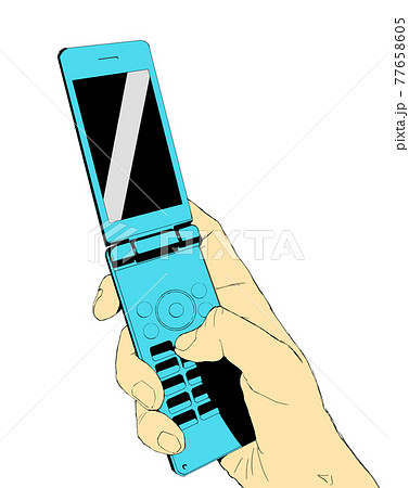 ガラケーを持つリアルな手のシンプルイラスト4のイラスト素材