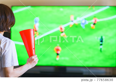 テレビを見る中年女性 77658630