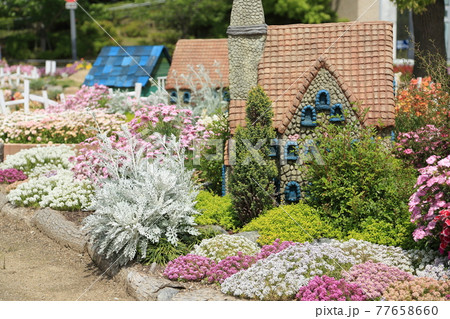 ミニチュア 花畑と小さな家|童話・ファンタジー風景素材 ミニチュア 花畑と小さな家|童話・ファンタジー風景素材 77658660