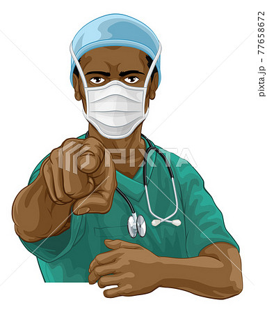 Nurse Doctor in PPE Mask Pointing Needs You 77658672