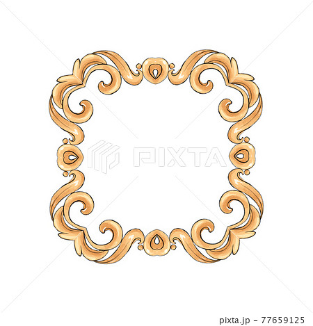 Decorative gold frame with scrolls. Hand drawn elements for design Decorative gold frame with scrolls. Hand drawn elements for design 77659125