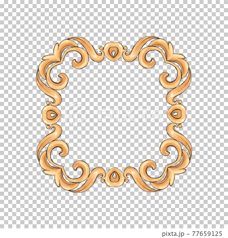 Decorative gold frame with scrolls. Hand drawn elements for design 77659125
