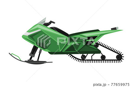Winter ride on snowmobile. Motor sled, vehicle for extreme travelling on snow and ice, winter recreation. Vector illustration snow motorcycle on white background Winter ride on snowmobile. Motor sled, vehicle for extreme travelling on snow and ice, winter recreation. Vector illustration snow motorcycle on white background 77659975