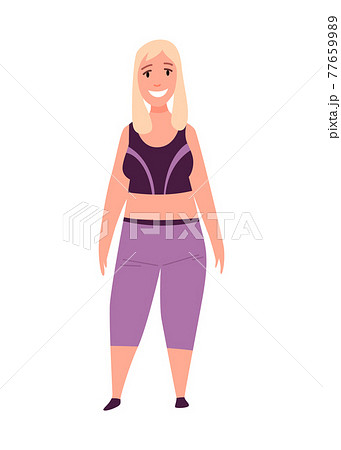 Over size woman. Adult lush lady in casual clothe flat cartoon style. Female character with overweight. Vector person Over size woman. Adult lush lady in casual clothe flat cartoon style. Female character with overweight. Vector person 77659989