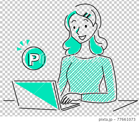 Simple line art illustration of a woman who is pleased with the points Simple line art illustration of a woman who is pleased with the points 77661073