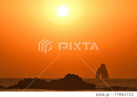 五島灘、角力灘、大角力の夕景 五島灘、角力灘、大角力の夕景 77662722