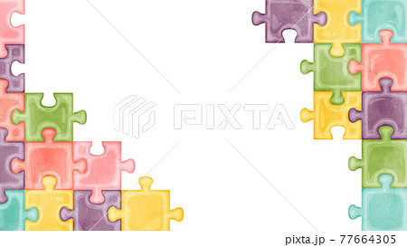 カラフルパズルの手描き水彩風フレームのイラスト素材