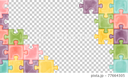 カラフルパズルの手描き水彩風フレーム 77664305