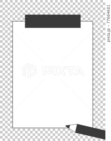 メモ用紙のフレーム素材 イラスト マスキングテープ 鉛筆付き モノクロ 縦長バージョン のイラスト素材