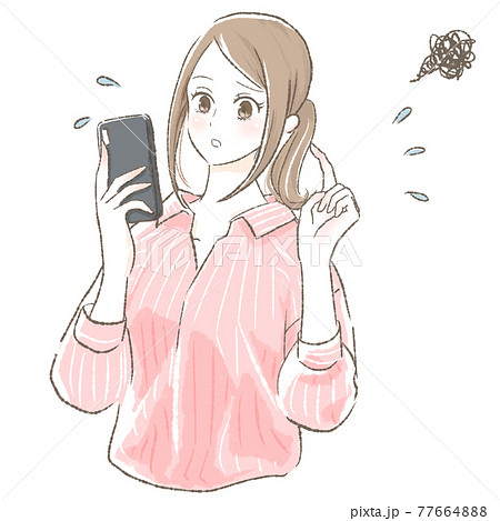 スマホに困る女性のイラスト素材