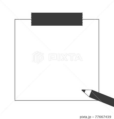 メモ用紙のフレーム素材 イラスト マスキングテープ 鉛筆付き モノクロ バージョン のイラスト素材