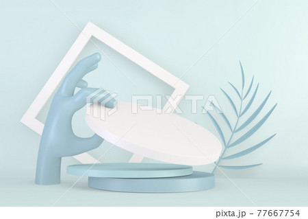 cyan background and hand that is raising the pallet for the product display.3D rendering cyan background and hand that is raising the pallet for the product display.3D rendering 77667754