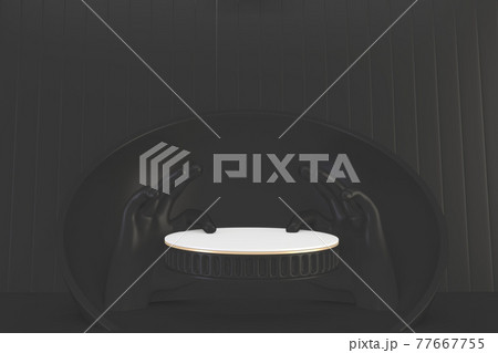 The black hand that is raising the pallet for the product display.3D rendering The black hand that is raising the pallet for the product display.3D rendering 77667755