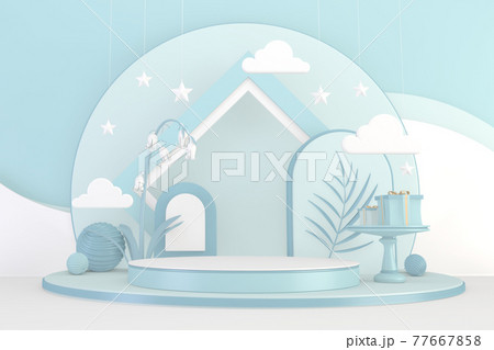Cyan pedestal design for product show, 3D rendering 77667858
