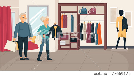 Elderly People Shopping Composition 77669129