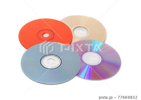 Several multi-colored CD on a white background 77669832