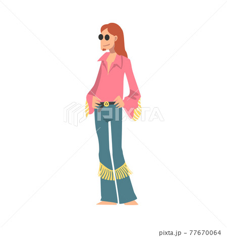 Hippie Woman Character, Girl Wearing Retro Style Stylish Clothing Happily Dancing at Disco Party Cartoon Vector Illustration 77670064