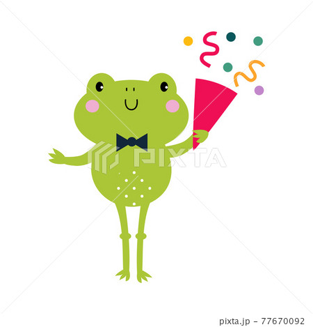 Happy Birthday Concept, Adorable Frog Baby Animal With Party Cracker, Baby Shower Celebration Element Cartoon Vector Illustration Happy Birthday Concept, Adorable Frog Baby Animal With Party Cracker, Baby Shower Celebration Element Cartoon Vector Illustration 77670092