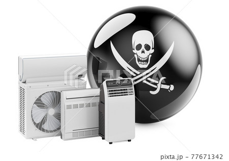 Piracy flag with cooling and climate electric devices. 3D rendering 77671342