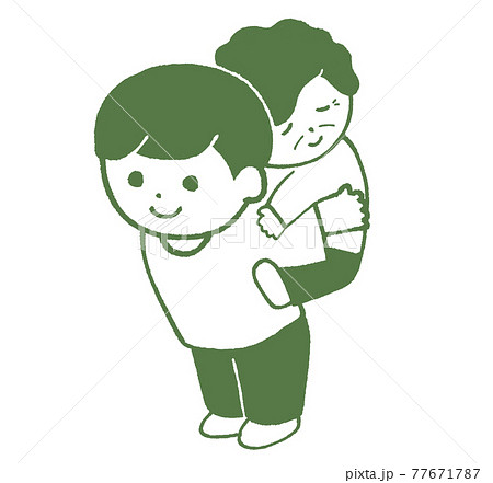 おばあさんを背負う人　男性 77671787