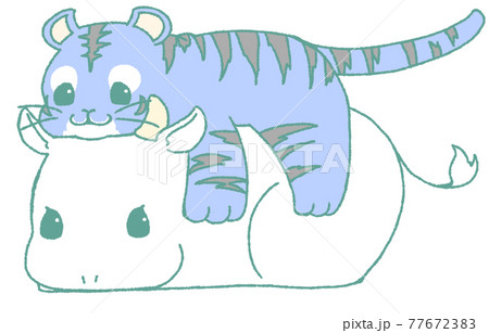 ウシとトラ 青色と白色 のイラスト素材