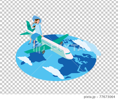 Illustration of a woman traveling by plane Illustration of a woman traveling by plane 77673064