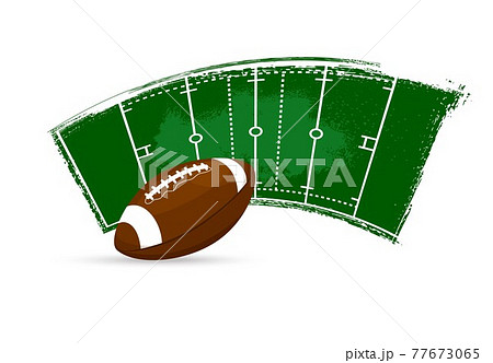 Rugby American football banner, ball, green field 77673065