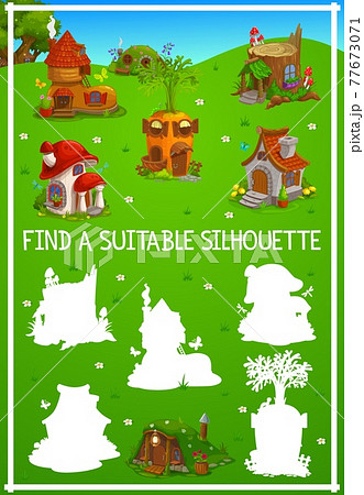 Fairy houses kids game, find silhouette riddle Fairy houses kids game, find silhouette riddle 77673071