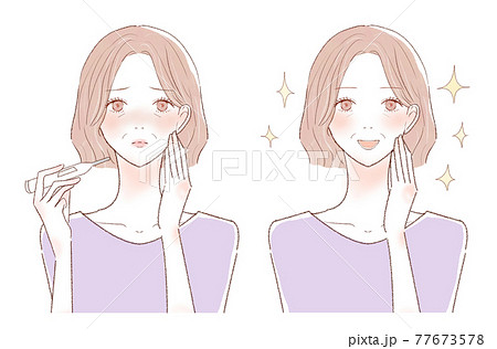 発熱した中年女性のビフォーアフターのイラスト素材