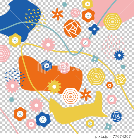 ポップ 花柄 イラスト カラフル 正方形ver4のイラスト素材
