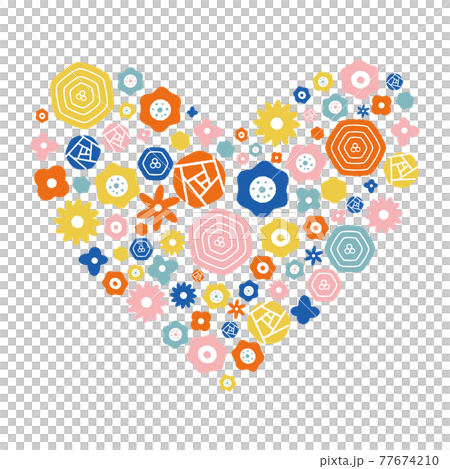 ポップ 花柄 イラスト カラフル ハート型のイラスト素材