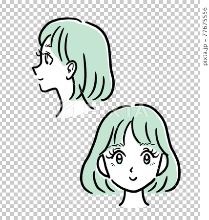 まつ毛パーマの女性のイラスト 横と正面のイラスト素材