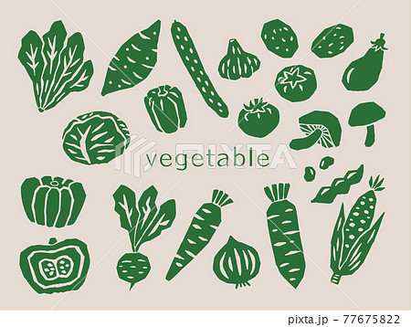 野菜 レトロなイラストセット 一色 野菜 レトロなイラストセット 一色 77675822