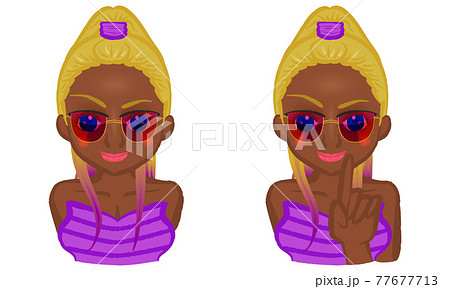 イケイケ女の子上半身イラストセット 南国人verのイラスト素材